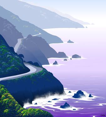 Big-Sur Eyvind Earle, California Landscape, California Coast, Big Sur, Landscape Prints, Art Google, Giclee Art Print, Great Artists, Prints For Sale