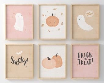 Diy Room Decor Wall Art, Cute Spooky Art, Boho Fall Decor, Ghosts And Pumpkins, Halloween Posters, Paper Halloween, Boho Halloween, Easy Diy Room Decor, Pink Ghost