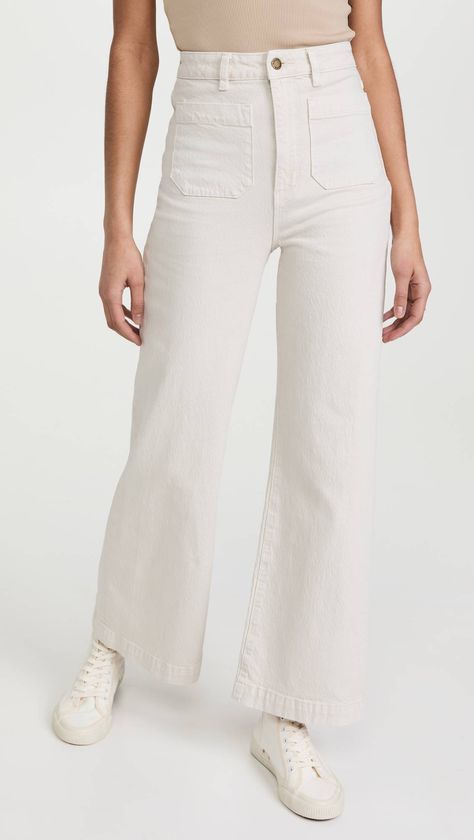 21 Ways to Wear Wide-Leg Jeans: The Outfit Ideas to Try | Who What Wear Sailor Jeans, White Wide Leg Jeans, Style Wide Leg Jeans, Sailor Jean, Wardrobe Update, Jean Trends, Denim Trends, Wide Jeans, Fashion People