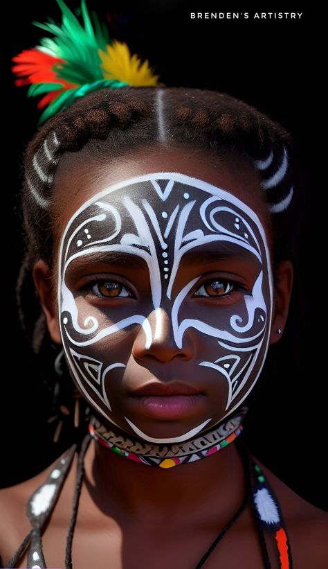 AI Transformation by Brenden IraMala 🇵🇬 Traditional Face Paint, African Face Paint, Face Painting Ideas, Aztec Art, Makeup Stuff, New Guinea, Kwanzaa, Cosplay Makeup, Face Art