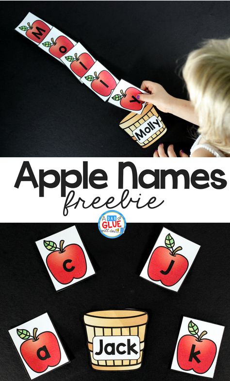 Apple Names! Have the kids pick the apples and spell their name- a great way for kids to learn how to read their name this fall or during an apple unit! Apple Names, Printables Organizational, Name Building, School Diy Ideas, Preschool Apple Theme, September Preschool, Apple Lessons, Preschool Names, Name Practice