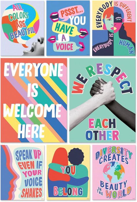 Amazon.com: S&O Set of 8 Diversity Posters for Classroom - Classroom Posters Diversity Decorations - School Counselor Office Decor - Everyone is Welcome Here Sign - High School Classroom Decor - Safe Space Sign : Office Products Posters For Classroom High School, Safe Space Classroom Sign, Classroom Decorations For High School, Social Justice Classroom Decor, Diversity Decorations, Office Decor School Counselor, Diversity Posters For Classroom, High School Classroom Posters, Welcome Posters For School