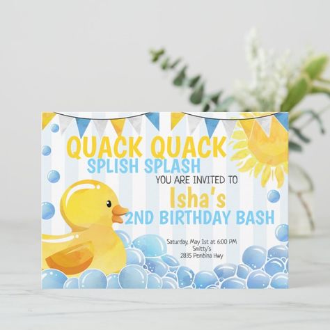 Rubber Duck Birthday Party, Duck Birthday Party, Creative Baby Announcements, Rubber Duck Birthday, Ducky Baby Showers, Duck Birthday, Birthday Party Theme Decorations, Twin Birthday, Splish Splash