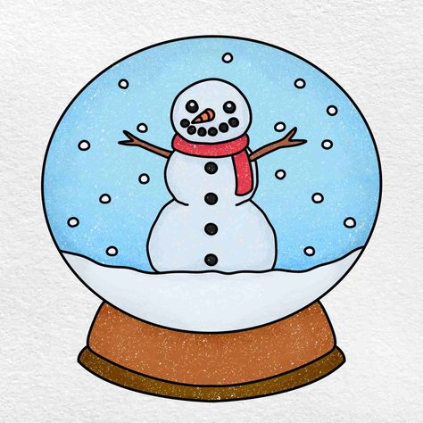 How to Draw a Snow Globe - HelloArtsy Christmas Snow Globe Drawing, Easy Christmas Drawings For Kids, Snow Globe Drawing, Christmas Drawings For Kids, Globe Drawing, Scarf Drawing, Draw Christmas, Easy Christmas Drawings, Drawings For Kids