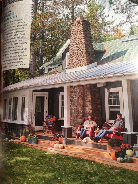 North Woods Wisconsin, Wisconsin Cabin, Knotty Pine Walls, Cabin Porch, Pine Walls, Knotty Pine, Rustic Bathrooms, Small Cabin, Bedroom Paint Colors