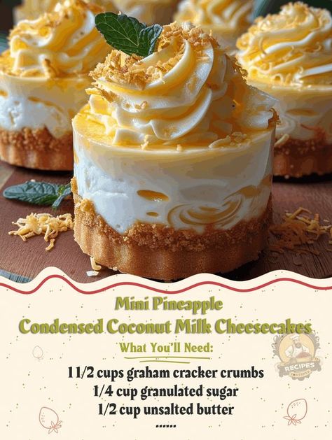 Family Recipes Pineapple Cheesecake, Crumb Recipe, Condensed Coconut Milk, Apples And Cheese, Cheesecake Bites, Mini Cheesecakes, Christmas Cooking, Eat Dessert First, Graham Cracker Crumbs