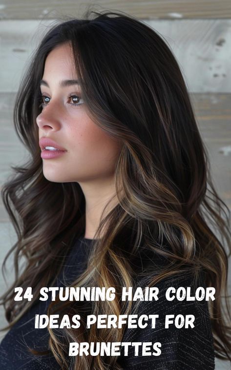 Transform your look with these 24 gorgeous hair color ideas tailored for brunettes. Whether you're looking for subtle highlights, bold ombre, or rich shades of chocolate and caramel, these trends will inspire your next hair transformation and enhance your natural beauty. Dark Brown Balayage Long Hair, Hair Colors For Cool Toned Skin Brown Eyes, Long Brown Dimensional Hair, Dark Hair Bayalage Long, First Time Balayage Brunettes, Cool Tone Ombre Hair, Ombre Hair Ideas For Brunettes, Medium Brown Hair With Soft Highlights, Lived In Burnett