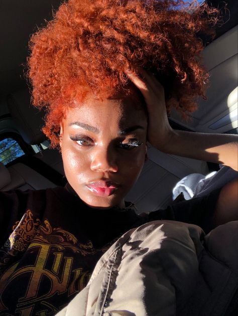 Ginger Color Hair On Black Women, Spice Red Hair Color Black Women, Spiced Red Hair Color Black Women, Orange Curly Hair Black Women, Ginger Red Hair Black Women, Red Head Black Woman, Black Women With Ginger Hair, Vibrant Ginger Hair, Ginger Hair Color On Black Women