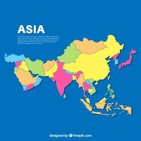 Map of asia in flat style Free Vector | Free Vector #Freepik #freevector #map #silhouette #location #flat Asia Map Illustration, Asian Maps, Peta Asia, World Map Template, Map Of Asia, Maps Aesthetic, Landmark Poster, Asia Continent, Asian Continent