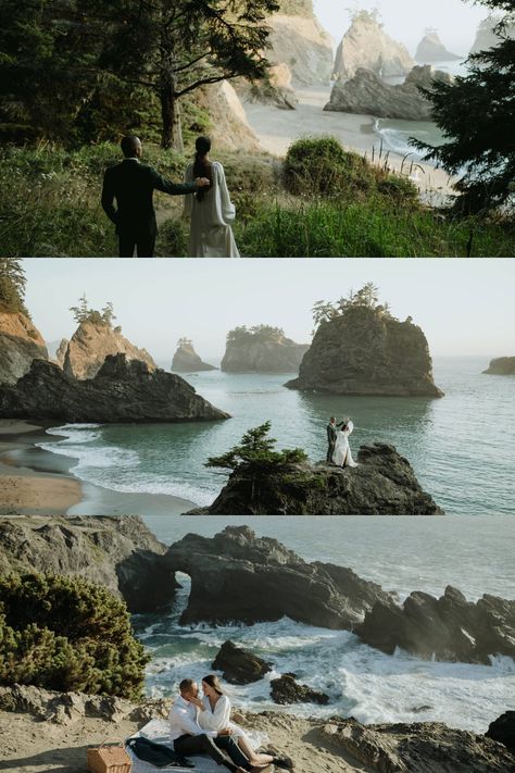 Photos from an intimate elopement at Samuel H. Boardman Scenic Corridor in Southern, Oregon. Find more Oregon coast elopement ideas, Oregon coast elopement locations, and Southern Oregon coast elopement inspiration! Book Julia for your Oregon Coast elopement photos at juliaminaphotography.com! Oregon Coastal Wedding, Cannon Beach Oregon Elopement, Samuel H Boardman State Park, Oregon Wedding Photography, Elope Oregon, Jedediah Smith Redwoods State Park, Engagement Pictures Beach, Coastal Elopement, Oregon Coast Elopement