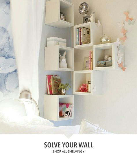 Ikea Box Shelf Cubes Wall, Living Room Shelves Wall Shelves, Ikea Eket Shelves, Eket Corner Wall, Eket Shelf Ideas, Eket Corner Wall Ideas, Ikea Eket Corner, Cube Wall Shelf Decor Ideas, Ikea Eket Kids