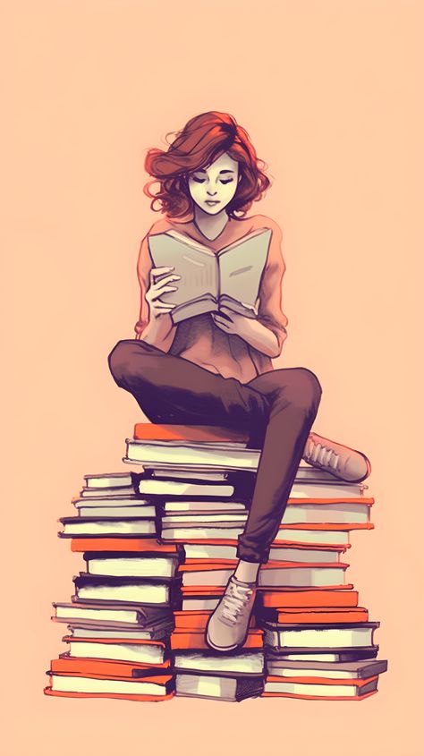 Person Reading Reference, Person Reading Drawing, Girl With Books Drawing, Kawaii Book, Reading Books Illustration, Girl Reading Book, Power Of Words, Pile Of Books, Soyut Sanat Tabloları