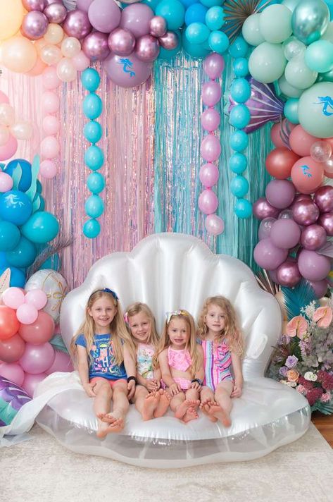 Three Under The Sea, Mermaid Bday Party, Mermaid Pool Party, Mermaid Pool Parties, Ariel Birthday Party, Mermaid Birthday Party Ideas, Little Mermaid Birthday Party, Mermaid Pool, Ariel Party