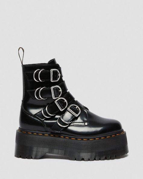 Jadon Max Hardware Leather Platform Boots in Black | Dr. Martens Dr Martens Jadon Max, Jadon Max, Festival Sandals, Dr Martens Jadon, Leather Platform Boots, Boys School Shoes, Festival Boots, Mary Jane Platform Shoes, Black Dr Martens