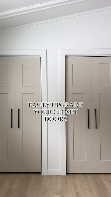 Kendra | Harbor + Pine on Instagram: "Last time I shared this hack it went viral! The easiest way to elevate your basic bi-fold closet doors 👏🏻 A simple and inexpensive upgrade to make your space feel custom!! Comment LINK to shop these beautiful black pulls ON SALE for Prime Big Deals Days!" Refinish Bifold Closet Doors, Bifold Closet Doors Handles, Bifold Closet Doors Makeover, Bifold Door Handles, Bifold Closet Door Makeover, Sliding Closet Doors Makeover, Bifold Door Makeover, Bifold Door Ideas, Closet Door Pulls