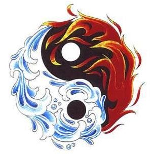 Fire And Water Tattoo Yin Yang Images, Jing Y Jang, Ying Yang Tattoo, Yang Tattoo, Yin Yang Art, Yin Yang Tattoos, Single Line Tattoo, Water Tattoo, Fire And Water