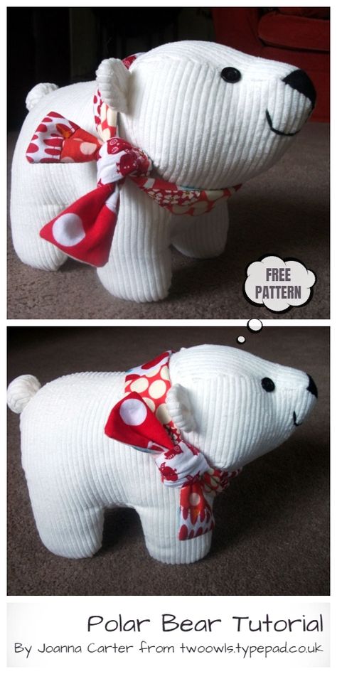 DIY Fabric Toy Polar Bear Free Sewing Pattern & Tutorial Tiger Plush, Diy Sy, Small Stuffed Animals, Soft Toy Patterns, Stuffed Bear, Animal Sewing Patterns, Plushie Patterns, Sewing Stuffed Animals, Bear Crafts