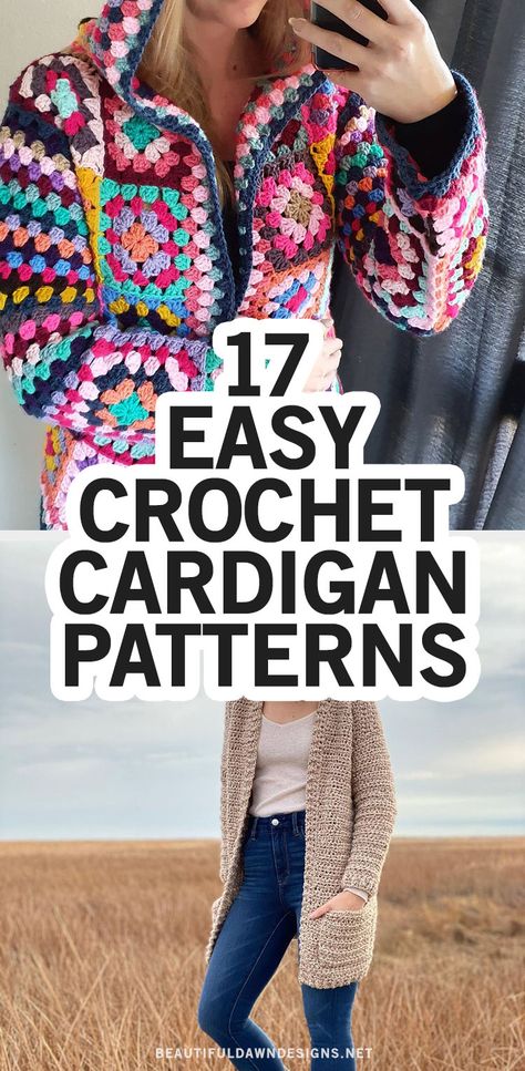 Crochet Top Square Pattern, Free Pattern For Granny Square Cardigan, Crochet Cardigan With Granny Square, Crochet Sweater Jacket, Crochet Cardigan Blanket Yarn, Crochet Granny Jacket, Beginners Crochet Cardigan, Free Crochet Granny Square Cardigan Patterns, Crochet Granny Square Long Cardigan Pattern Free