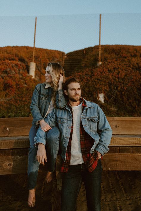 Denim Couple Photoshoot Outfit Ideas, Levis Couple Photoshoot, Denim Jacket Couple Photoshoot, Demin Couple Photoshoot, Couples Photoshoot Leather Jacket, Baker Beach, Semi Casual, Types Of Guys, Washington Wedding