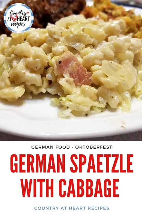 We've been making "Little Sparrows" or German Spaetzle with Cabbage in our home for many years. It's simply delicious and is perfect with German food, or for your next holiday dinner.  #germanspaetzlewithcabbage #spaetzle #germanfoods #sidedishes #pasta #littledumplings #littlesparrows #oktoberfest #cabbagedishes #countryatheartrecipes https://countryatheartrecipes.com/2017/10/german-spaetzle-with-cabbage/ Spetzel Recipe, Speatzle Recipe, German Recipes Dinner, German Pasta, German Noodles, German Spaetzle, Recipes Side Dishes, Easy German Recipes, Spaetzle Recipe