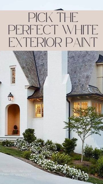 White Painted Brick Exterior Colors, Sw Divine White Exterior, Snowbound Exterior Paint, White Dove Exterior Paint, Best White Exterior Paint Colors, Exterior White Paint Colors, White Painted Brick Exterior, Exterior House Paint Schemes, White Stucco Exterior