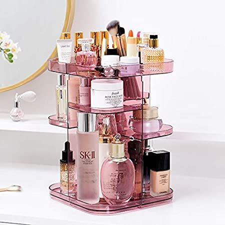 Rotating Makeup Organizer, Penyimpanan Makeup, Makeup Display, Acrylic Organizer Makeup, Perfume Tray, Cosmetic Display, Make Up Organiser, Skincare Organization, Pink Bathroom