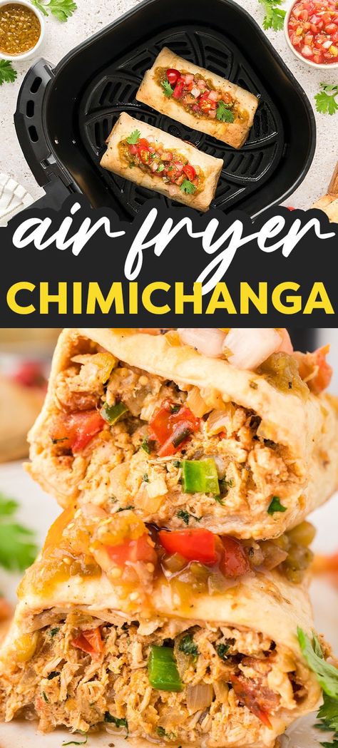 This Air Fryer Chimichanga recipe is the best way to make perfectly crispy homemade chicken chimichangas without all the mess of deep frying! Air Fryer Chimichanga Recipe, Roasted Salsa Verde Recipe, Chimichanga Beef, Chicken Chimichanga, Chicken Chimichangas, Chimichanga Recipe, Canning Refried Beans, Salsa Verde Recipe, Latin American Recipes