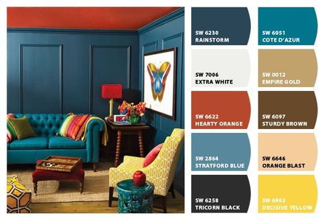 Paint colors from Chip It! by Sherwin-Williams Living Room Victorian House, Living Room Victorian, Teal Living Room Decor, Clubhouse Design, Navy Living Rooms, Teal Living Rooms, Orange Sofa, Red Couch, Red Colour Palette