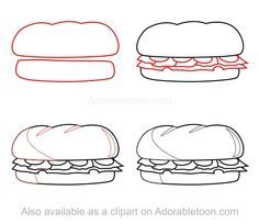 How To Draw A Sandwich, Pottery Drawing, Sandwich Drawing, Artistic Drawings, Food Reference, Writing Childrens Books, How To Draw Steps, Draw Animals, Reference Art