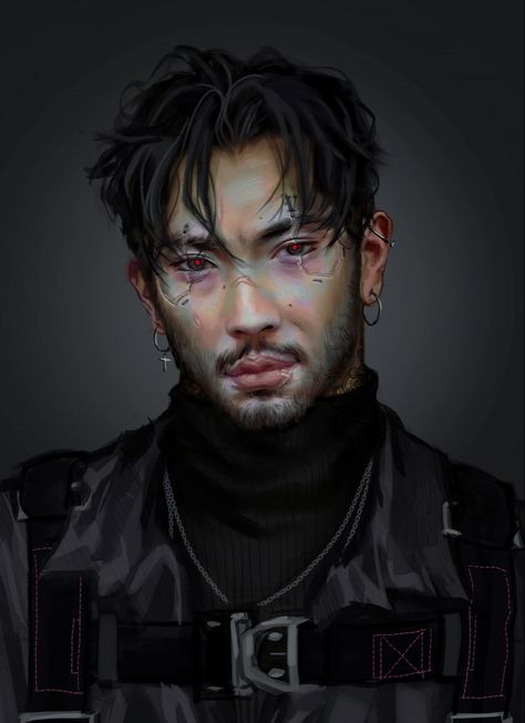 Cyberpunk Male Hairstyles, Male Sci Fi Character, Cyberpunk Men Character Design, Character Design Inspiration Male Modern, Sci Fi Male Character Design, Cyborgs Art Male, Cyberpunk Monk, Cyberpunk Male Character Design, Cyberpunk Rogue