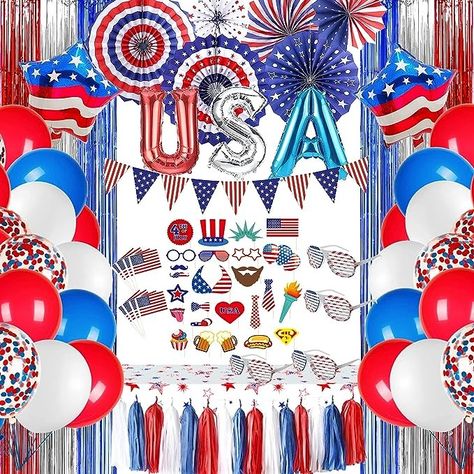 Patriotic Decorations Patriotic Decorations Party, Independence Day Party, Star Balloons, Tissue Paper Tassel, Fourth Of July Decorations, American Flag Decor, Tissue Pom Poms, Fourth Of July Decor, 4th Of July Celebration