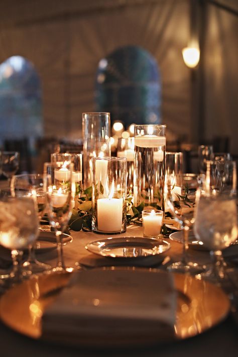 Candlelight Wedding Reception, Candlelit Wedding Reception, Round Wedding Tables, Candlelit Reception, Dinner Centerpieces, Candlelit Wedding, Wedding Candles Table, Candle Lit Wedding, Candle Table Centerpieces