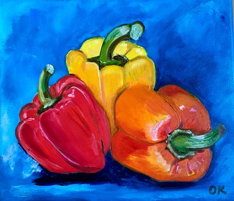 Restaurant Painting, Vegetable Painting, Art Children, Traditional Artwork, Turquoise Background, Fruit Painting, Navy Blue Background, Fine Artist, Oil Paints