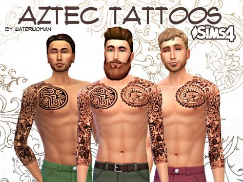 Sims 4 CC's - The Best: Aztec Tattoos by WaterWoman Tattoos Sims 4, Aztec Tattoos, Sims 4 Tattoos, Free Sims 4, Sims 4 Cc Makeup, Sims 4 Body Mods, Sims 4 Downloads, Sims 4 Update, Sims 4 Collections