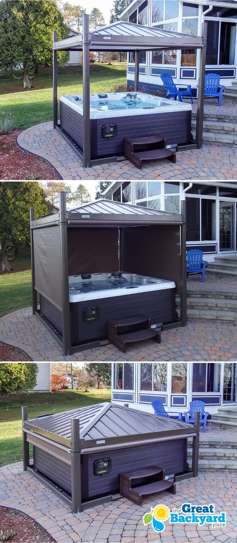 You are not dreaming! The Covana OASIS is not only a hot tub cover, it’s also an automated, state-of-the-art, easy-to-use gazebo! Hot Tub Privacy, Projek Kayu, Outdoor Hot Tub, Tub Enclosures, Bilik Idaman, Tub Cover, Hot Tub Cover, Hot Tub Backyard, Tub Ideas