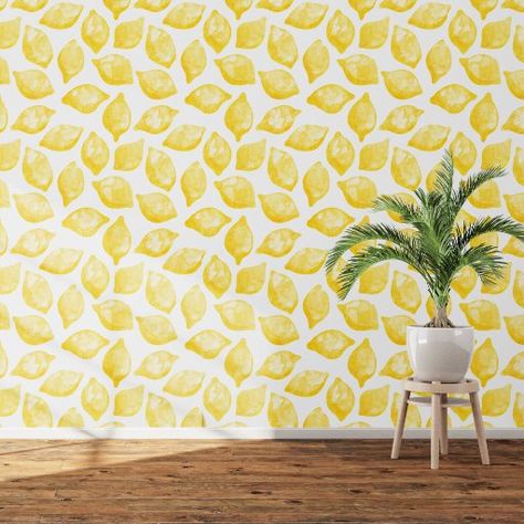 Citrus Lemon Mediterranean Yellow White Watercolor Wallpaper Lemon Watercolor, Wallpaper Watercolor, Trendy Interiors, White Watercolor, Artistic Home, Watercolor Wallpaper, Stunning Wallpapers, Diy Installation, White Decor