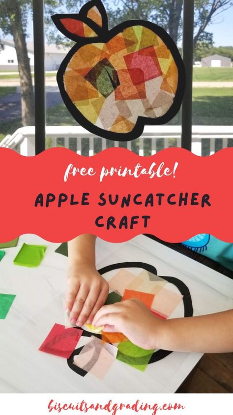 First Grade Apple Art Projects, Apple Crafts First Grade, Apple Fine Motor Journals, Apple Sunday School Lessons, September Craft Kindergarten, Apple Suncatcher Craft, Apple Craft First Grade, Easy Apple Crafts Preschool, Apple Fine Motor Activities Preschool