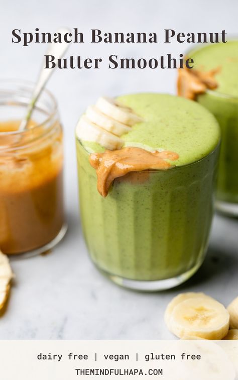 Peanut Butter Spinach Smoothie, Nut Butter Smoothie, Banana Peanut Butter Smoothie, Banana Spinach Smoothie, Spinach Smoothie Recipes, Banana Peanut Butter, Banana Drinks, Oat Smoothie, Peanut Butter Smoothie