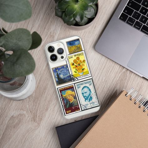 Introducing our aesthetic Van Gogh art postage stamp clear case for iPhone®. Elevate your phone's style with this stunning case inspired by Van Gogh's masterpieces and self portraits. The perfect blend of art and protection, this clear case showcases a unique aesthetic while keeping your iPhone® safe. Get ready to turn heads wherever you go! Phone Clear Case Aesthetic, Aesthetic Art Paintings, Paintings Van Gogh, Van Gogh Art, Aesthetic Phone, Aesthetic Phone Case, Clear Phone Case, Unique Aesthetic, Postage Stamp