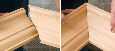 The Secret to Coping Crown Molding - Fine Homebuilding Cut Crown Molding, Crown Molding Installation, Diy Crown Molding, Trim Carpentry, Essential Woodworking Tools, Door Casing, 3d Printed Metal, Family Handyman, Diy Furniture Projects