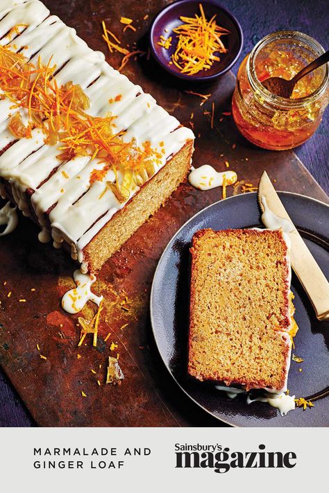 This golden sponge offers delicate notes of marmalade and warming ginger, topped off with a drizzle of orange and ginger icing for added zing! Perfect with a hot cup of tea after a wintry weekend walk, or as a gluten-free treat at your next coffee morning. Get the Sainsbury's magazine recipe Ginger Loaf Recipe, Ginger Loaf, Showstopper Dessert, Magazine Recipe, Big Cake, Loaf Cake Recipes, Loaf Cakes, Small Cakes, Ginger Cake