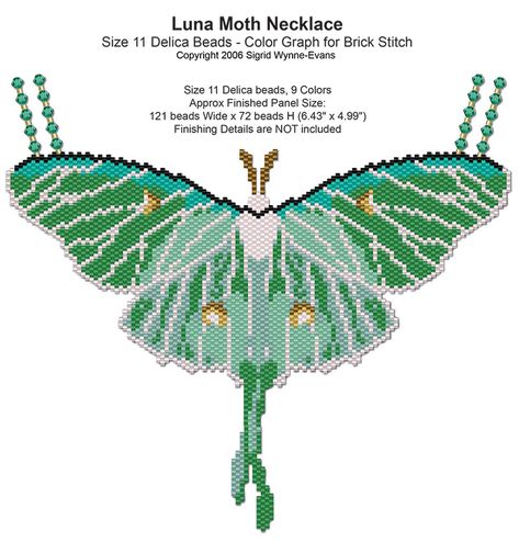 Luna Moth Necklace Pattern | Bead-Patterns Moth Necklace, Butterfly Patterns, Paper Wreath, Beading Patterns Free, Brick Stitch Pattern, Seed Bead Patterns, Luna Moth, Necklace Patterns, Beadwork Patterns