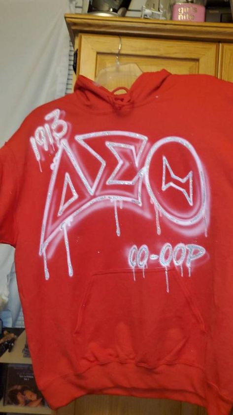 Dst airbrushed hoodie | Etsy Airbrushed Hoodie, Greek Paraphernalia, Sorority Sisters, Bling Shoes, Delta Sigma Theta, Red Hoodie, Put On, Adult Outfits, Sweatshirts