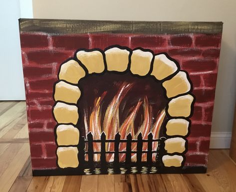 Fireplace painted on a box 2020 style Draw A Fireplace, Fireplace Painting, Chalk Fireplace Drawing, Fireplace Painting Canvas, Fireplace Drawing Sketch, House On Fire Painting, Fireplace Drawing, Paint Fireplace, Christmas Fireplace