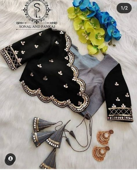 Jacket Style Blouse, Mirror Work Jacket, Blouse Maggam Work, Blouse Designs Catalogue, Grey Mirror, New Saree Blouse Designs, Cutwork Blouse Designs, Blouse Design Images, Indian Saree Blouses Designs