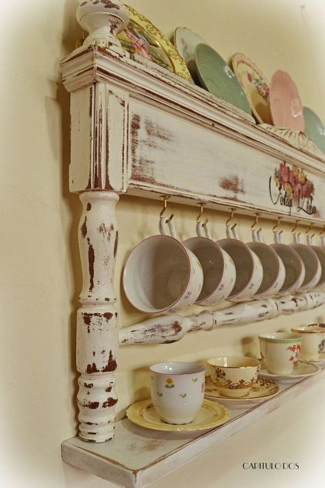 a footboard upside down, kitchen design, painted furniture, repurposing upcycling Chic Kitchen Decor, Shabby Chic Kitchen Decor, Morning Wood, Shabby Chic Dresser, Wood Floating Shelves, Repurposed Items, Shabby Chic Kitchen, Chic Kitchen, Farm Style