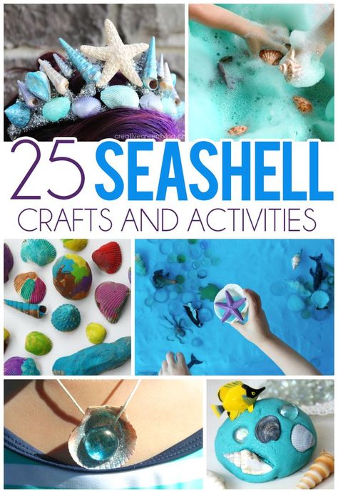 25 Seashell Crafts & Activities For Kids Crafts And Activities For Kids, Ocean Crafts, Seashell Necklace, Art N Craft, Beach Crafts, Seashell Crafts, Summer Activities For Kids, Themed Crafts, Shell Crafts