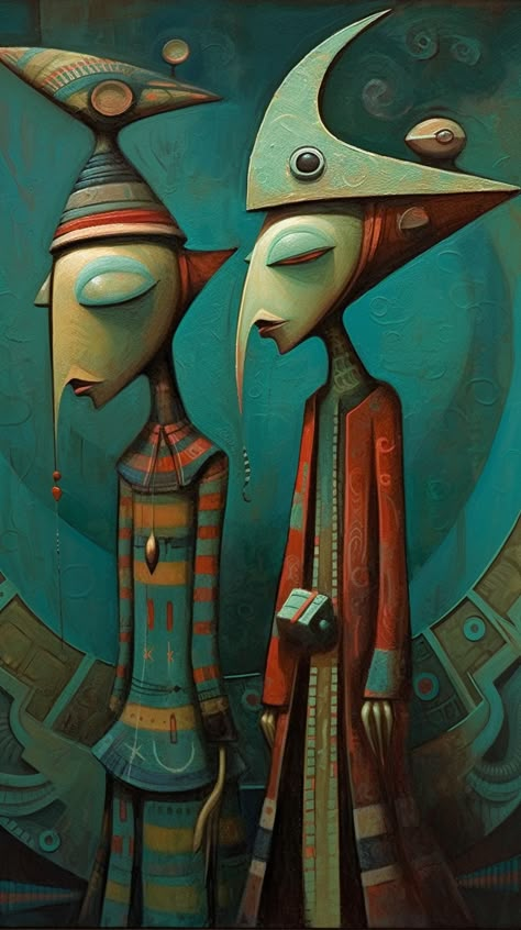 Two People Standing, Art Bizarre, Whimsical Wall Art, Abstract Face Art, Art Gallery Wallpaper, Pop Art Wallpaper, Unusual Art, Modern Art Paintings, Scary Art