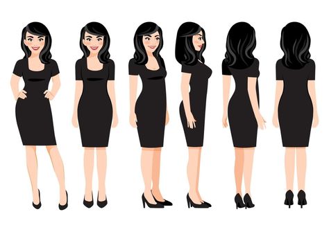 Character Side View, Black Business Woman, Woman In Black Dress, Office Wear Dresses, Animated Cartoon Characters, Woman In Black, Art Of Manliness, Woman Png, Animation Reference