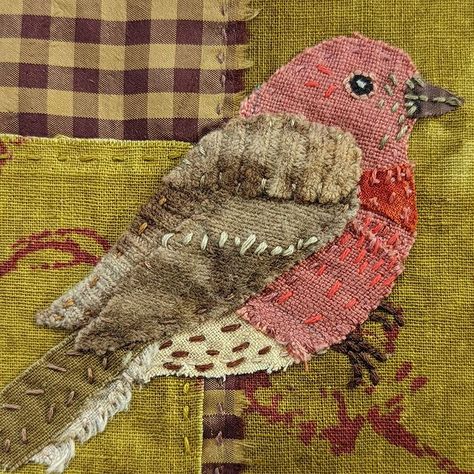 Ann Smith on Instagram: "When the house finches commandeer the bird feeder, maybe they're telling you it's time to stitch another one. And to be fair, it has been a…" Bird Quilt Blocks, House Finch, Textile Collage, Bird Applique, Textile Art Embroidery, Bird Quilt, Applique Quilting, Finches, Art Embroidery